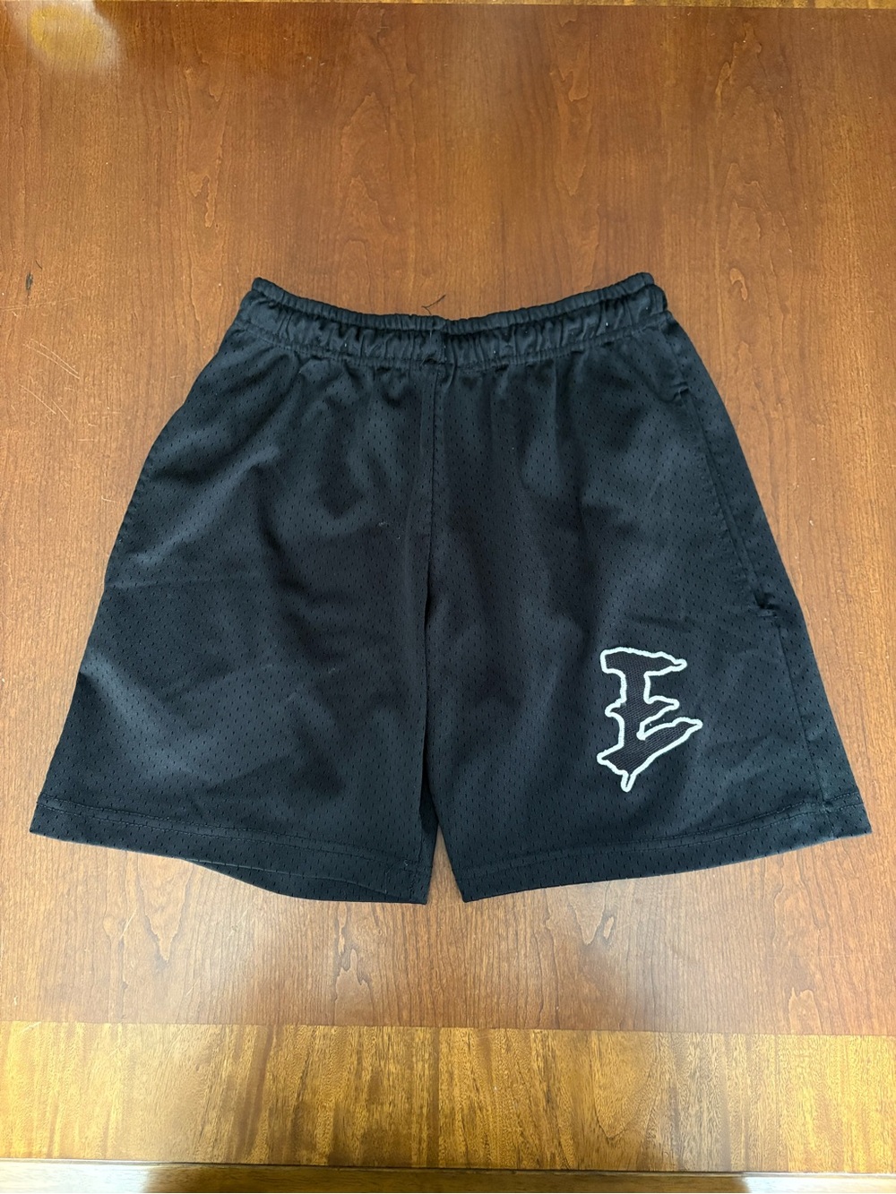 Men's Black Athletic Mesh Shorts with White Emblem